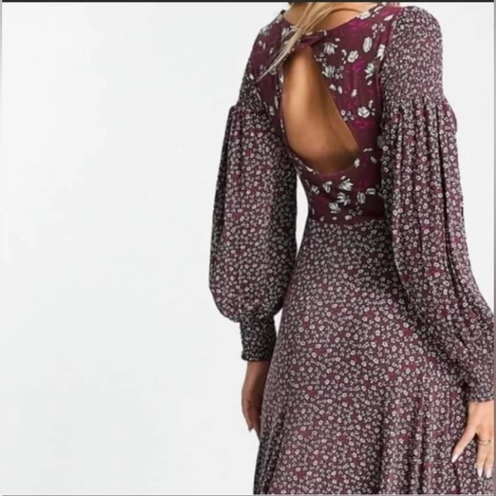 NEW Free People Women Love Story Maxi Dress Raisin Combo Burgundy Brown Floral M - Picture 6 of 16